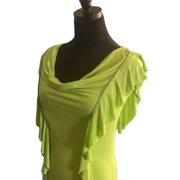 Alberto Makali Lime Green Ruffle Tunic with Decorative Zipper Detail, Size Small - Picture 8 of 12